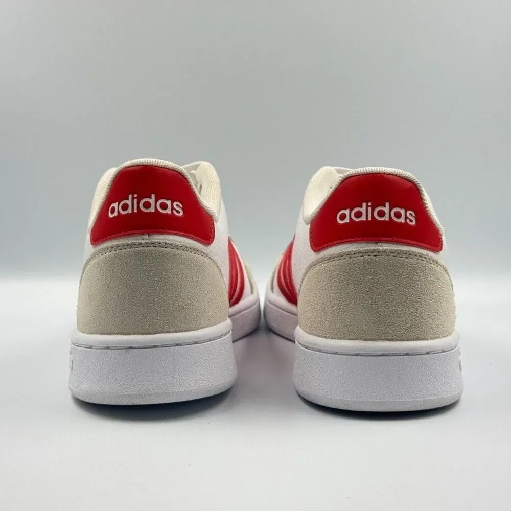 adidas Mens 12 White Red Grand Court SE Sneakers Cloudfoam Leather FY8169